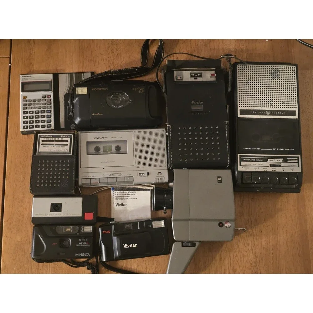 Vintage Electronics Camera Lot Norelco GE Realistic Minolta Polaroid AS-IS Parts